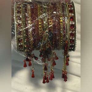 Elegant Red and Gold Bangle Set